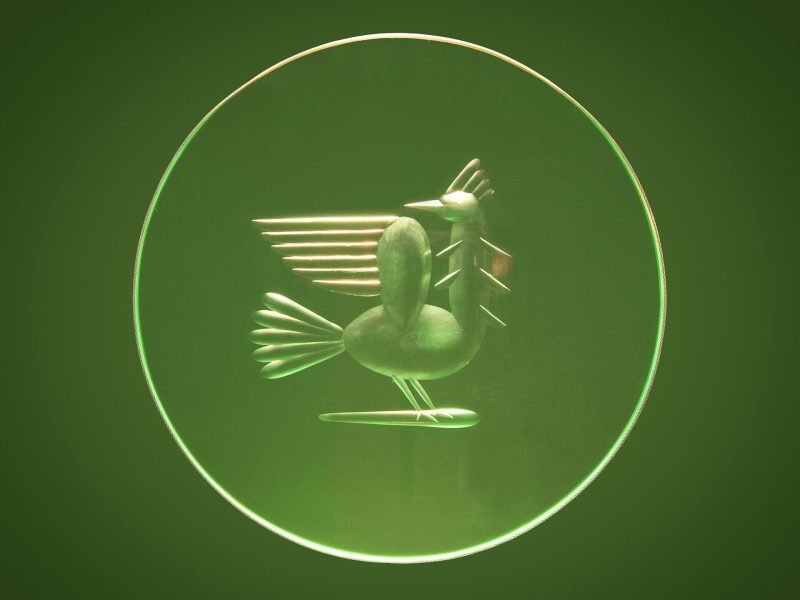 Báthory Júlia: Szélkakas (La Girouette); csiszolt intaglio plakett; homokfújt síküveg
